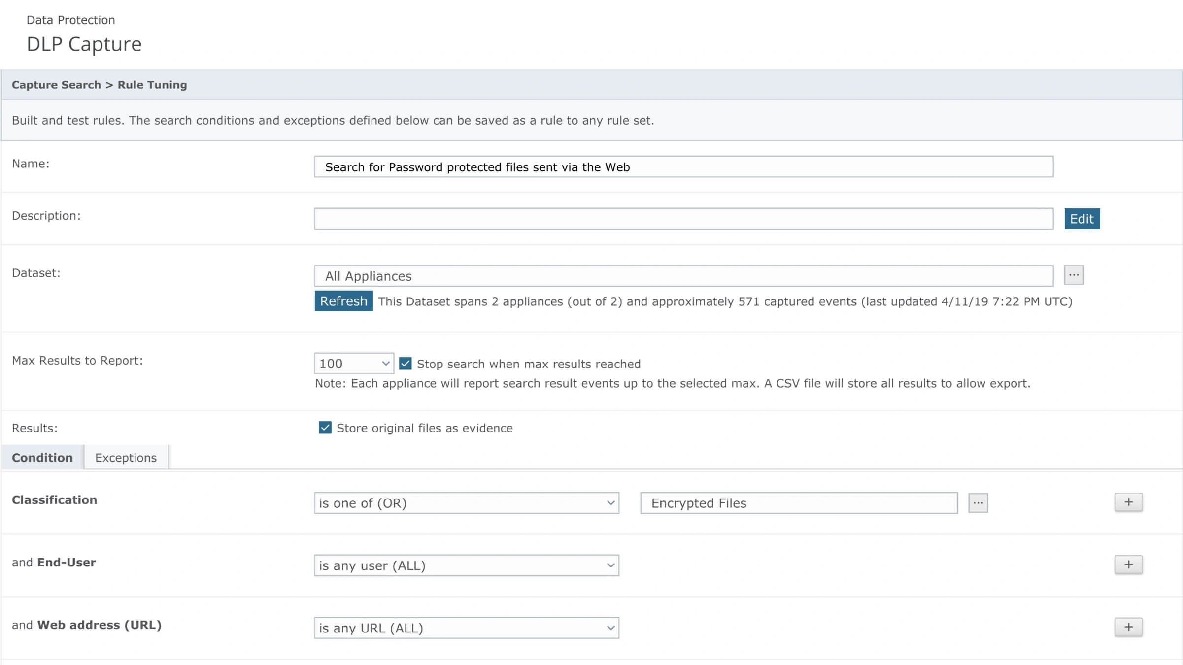 DLP Capture Search Config